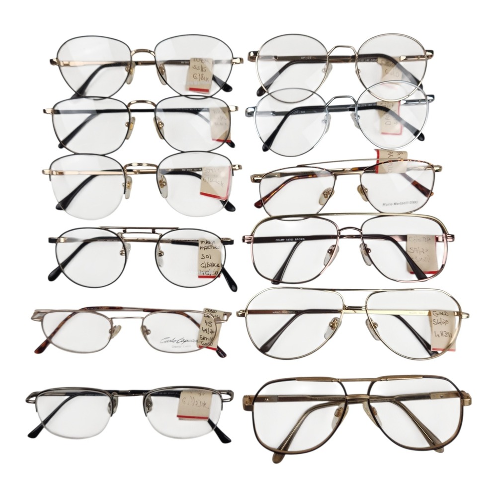 Lot of 12 Vintage Eyeglasses Frames NOS Mix Resellers Martinelli Capucci Aviator